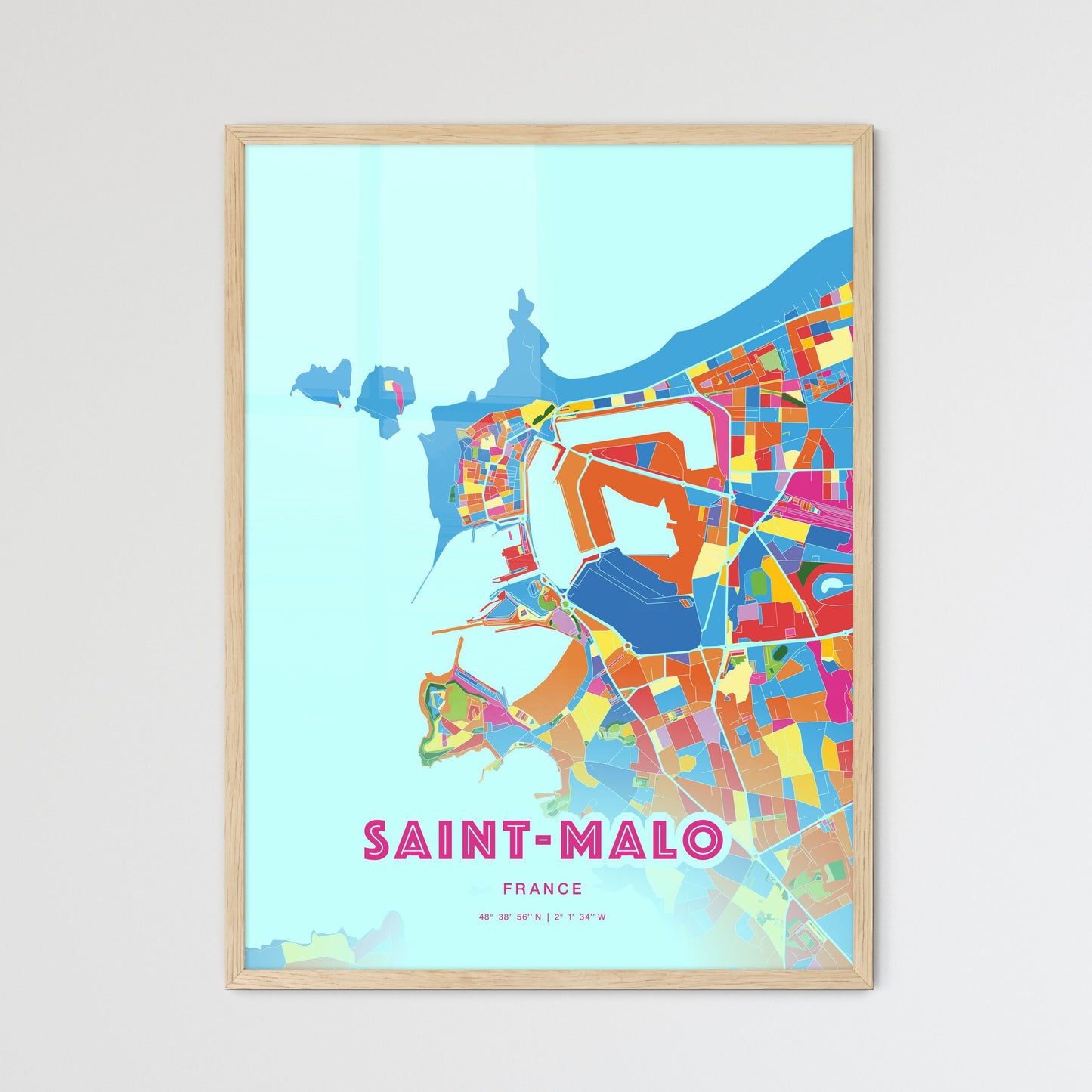 Colorful SAINT-MALO FRANCE Fine Art Map Crazy Colors