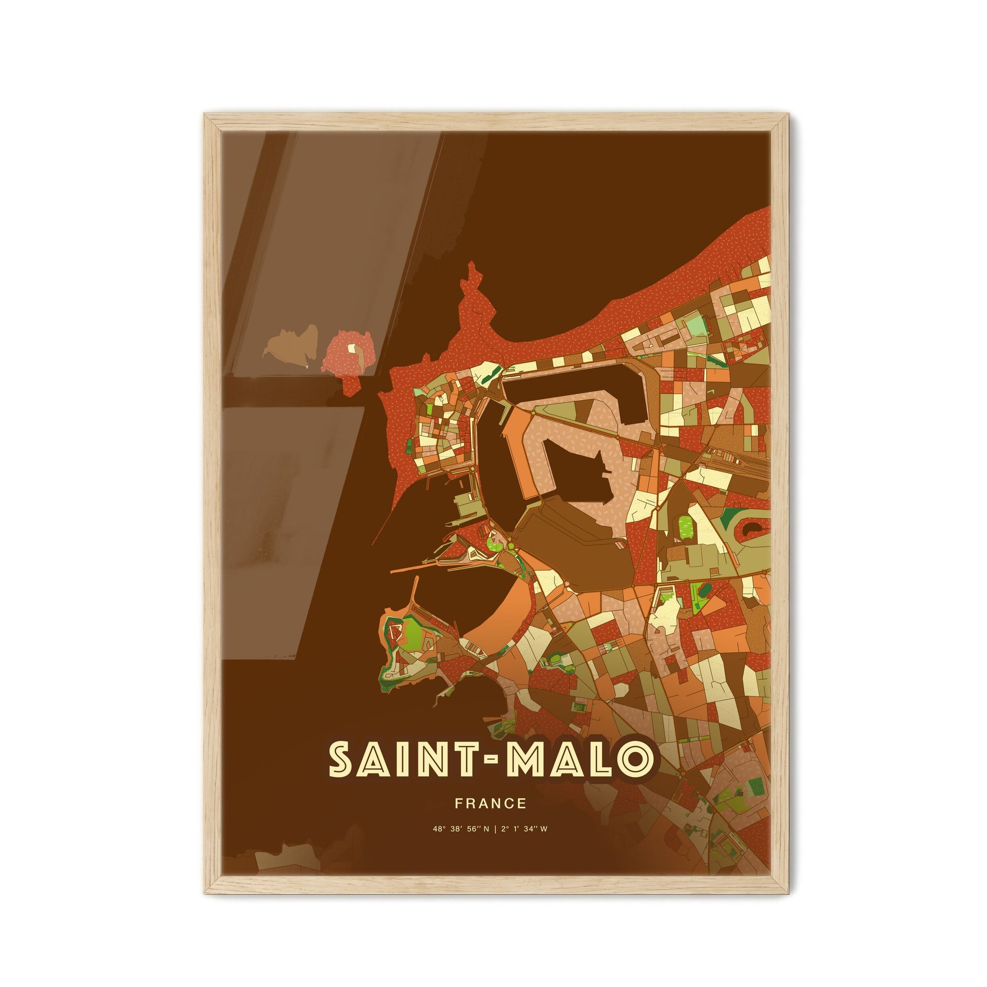 Colorful SAINT-MALO FRANCE Fine Art Map Farmhouse