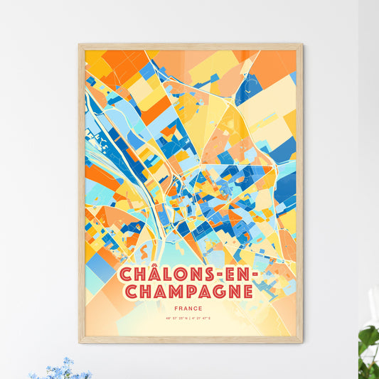 Colorful CHÂLONS-EN-CHAMPAGNE FRANCE Fine Art Map Blue Orange