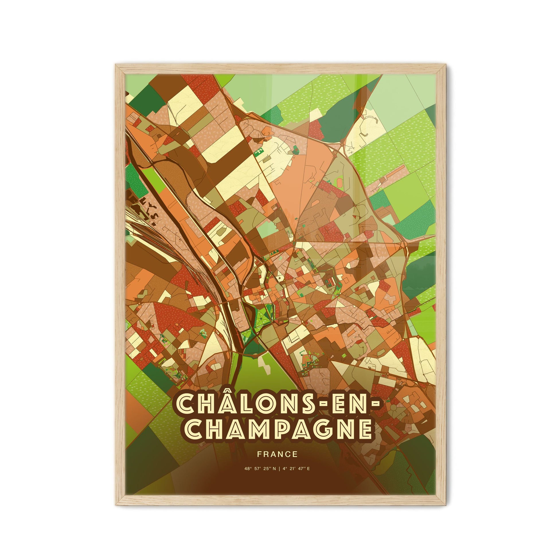 Colorful CHÂLONS-EN-CHAMPAGNE FRANCE Fine Art Map Farmhouse