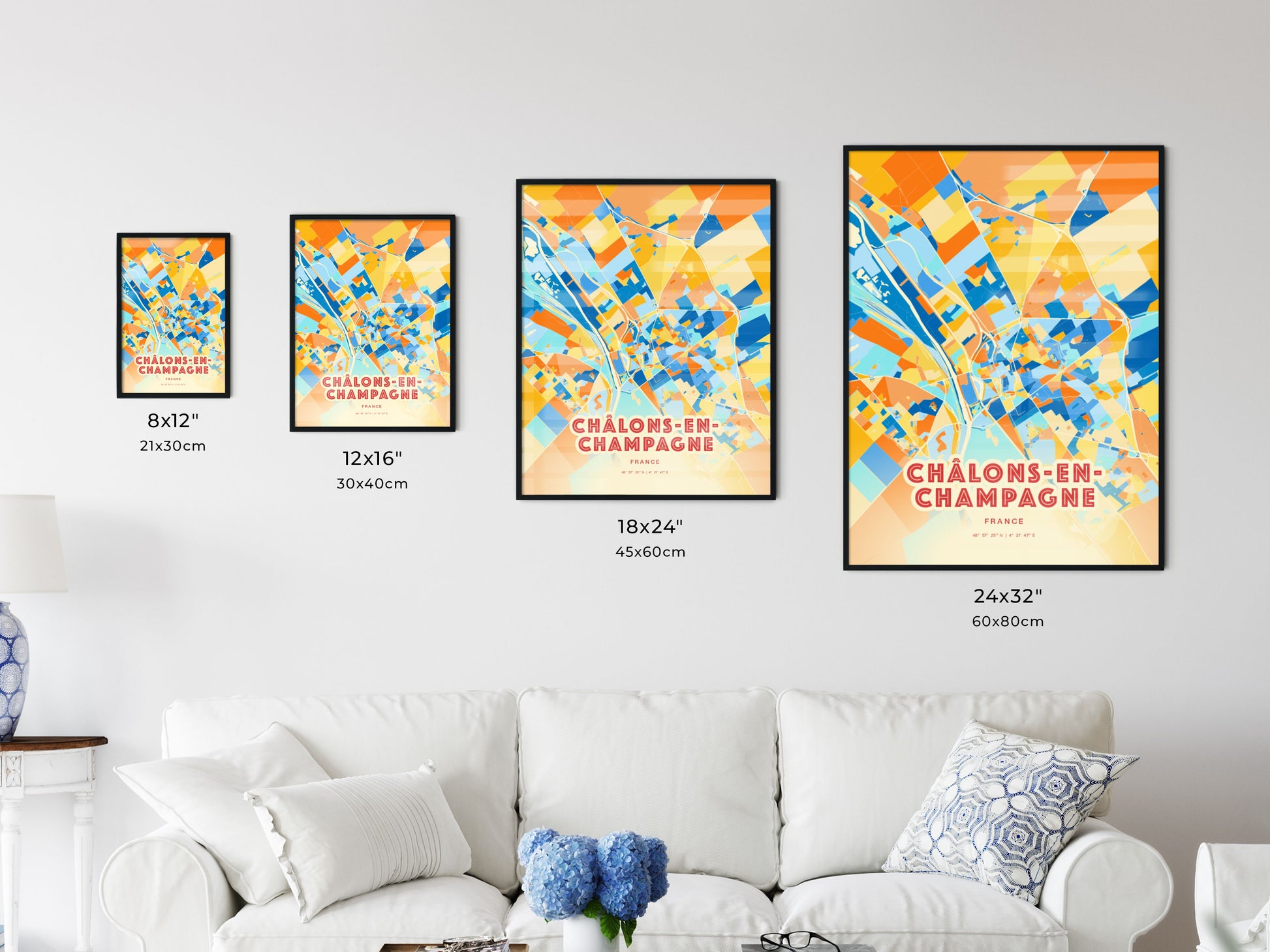 Colorful CHÂLONS-EN-CHAMPAGNE FRANCE Fine Art Map Blue Orange