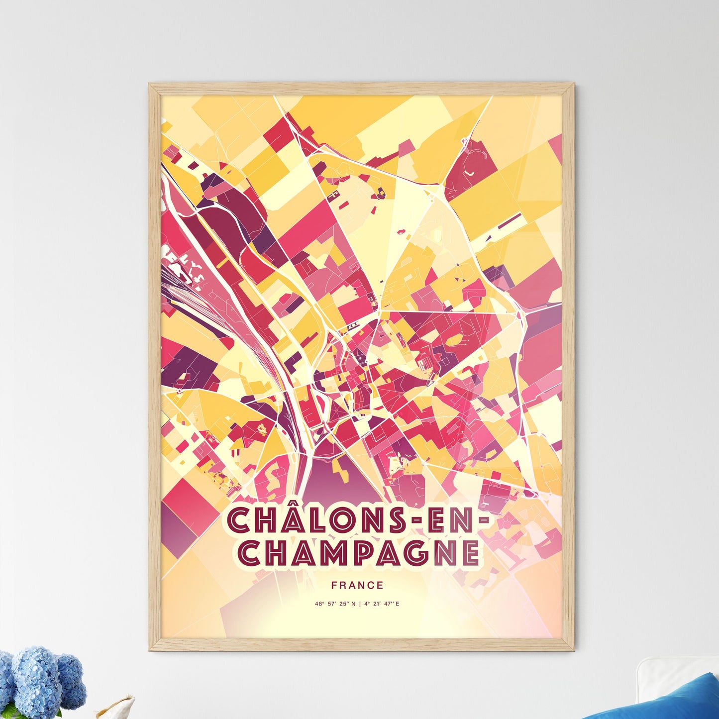 Colorful CHÂLONS-EN-CHAMPAGNE FRANCE Fine Art Map Hot Red