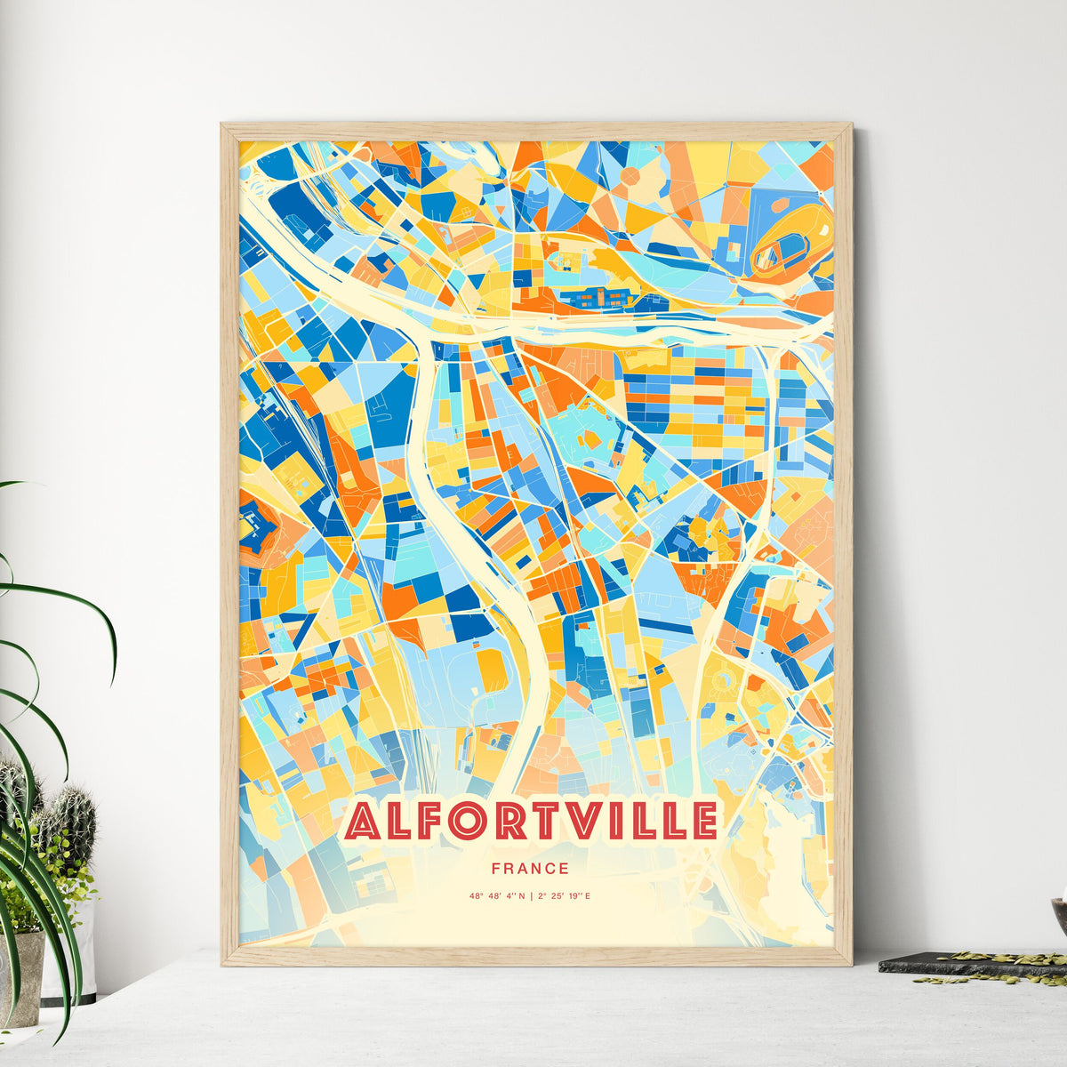 Colorful ALFORTVILLE FRANCE Fine Art Map Blue Orange