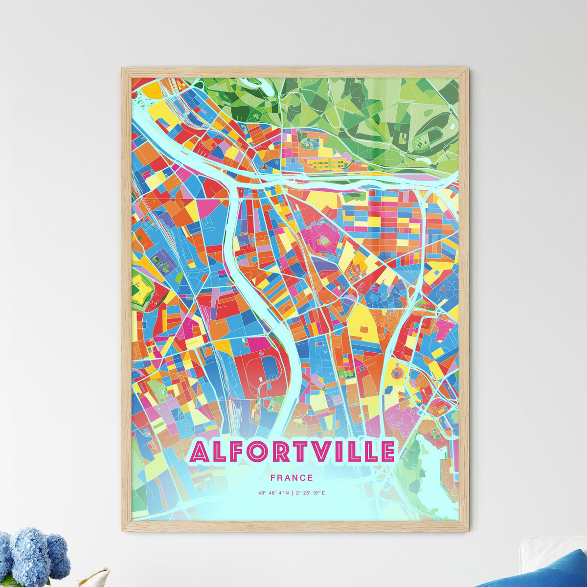 Colorful ALFORTVILLE FRANCE Fine Art Map Crazy Colors