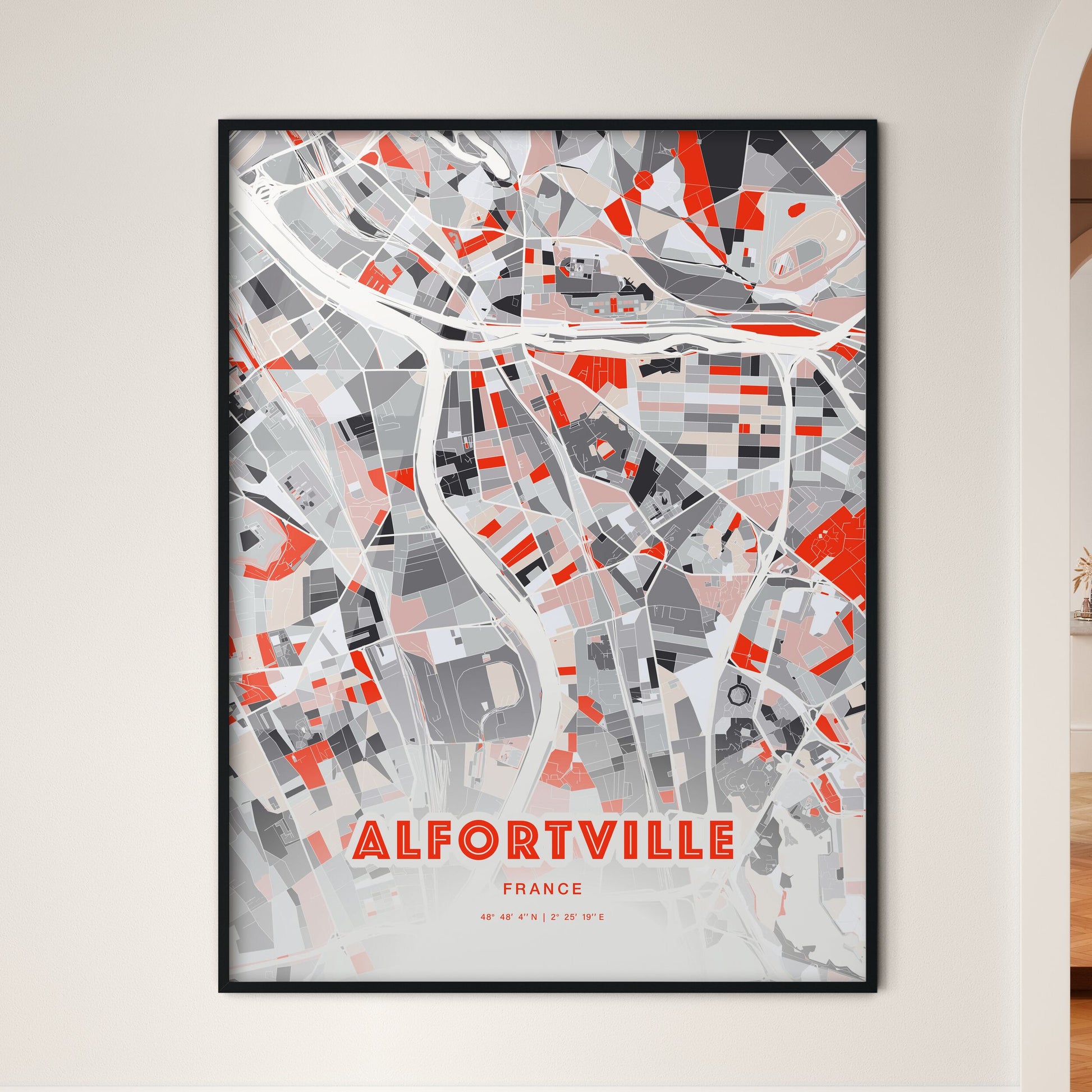 Colorful ALFORTVILLE FRANCE Fine Art Map Modern