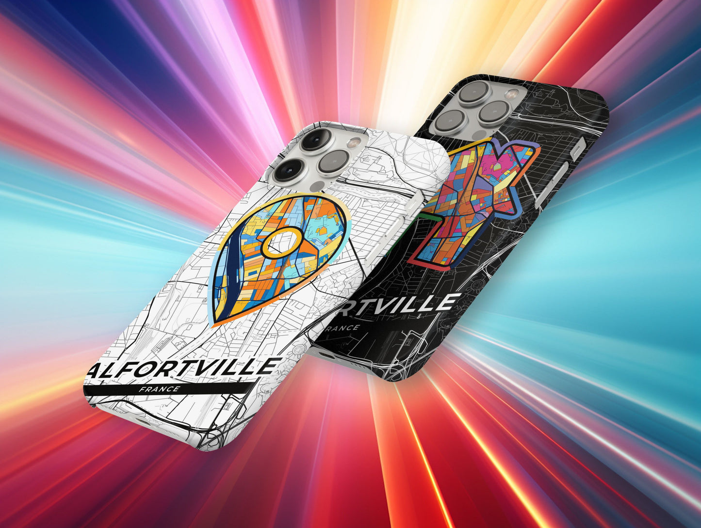 Alfortville France slim phone case with colorful icon. Birthday, wedding or housewarming gift. Couple match cases.