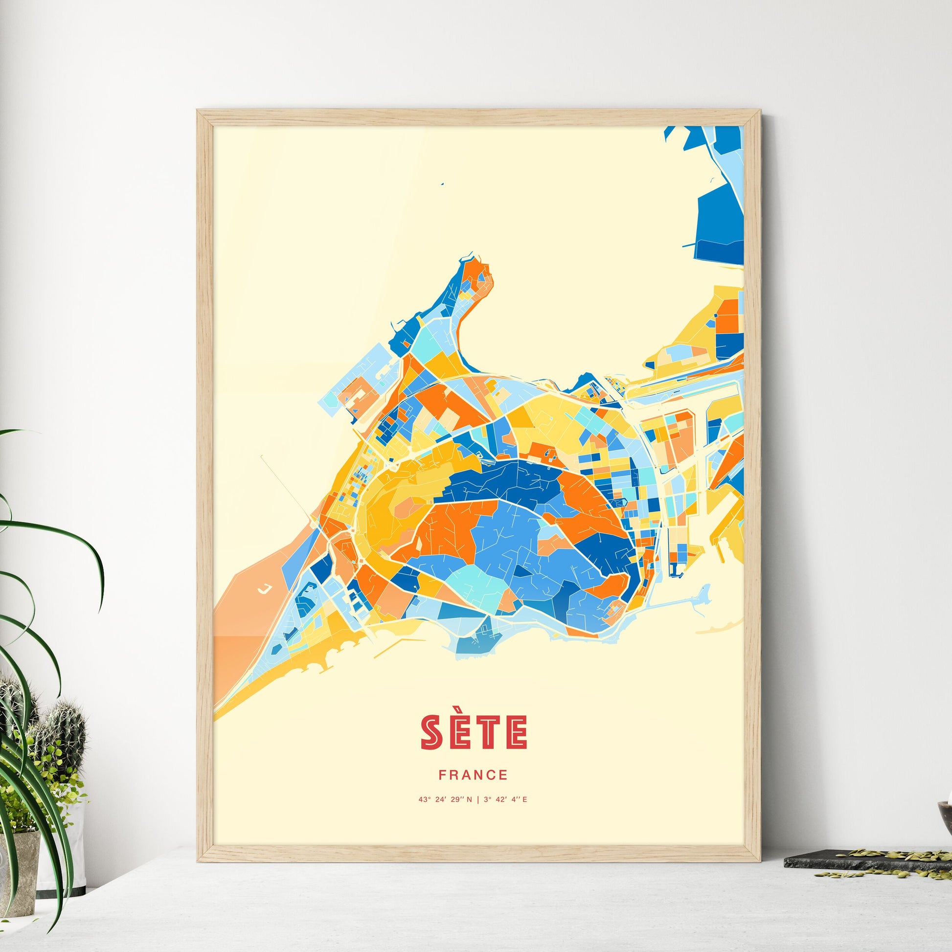 Colorful SÈTE FRANCE Fine Art Map Blue Orange