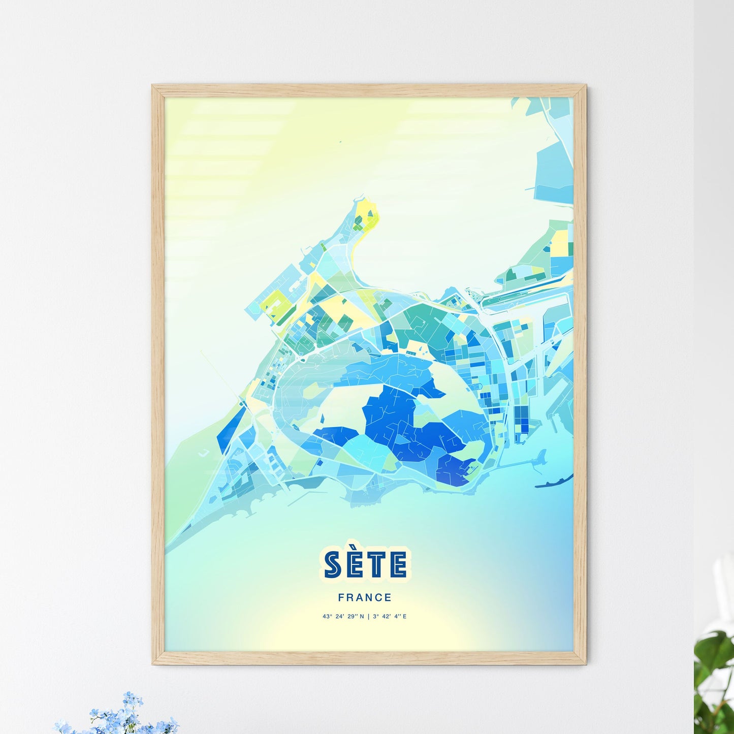 Colorful SÈTE FRANCE Fine Art Map Cool Blue