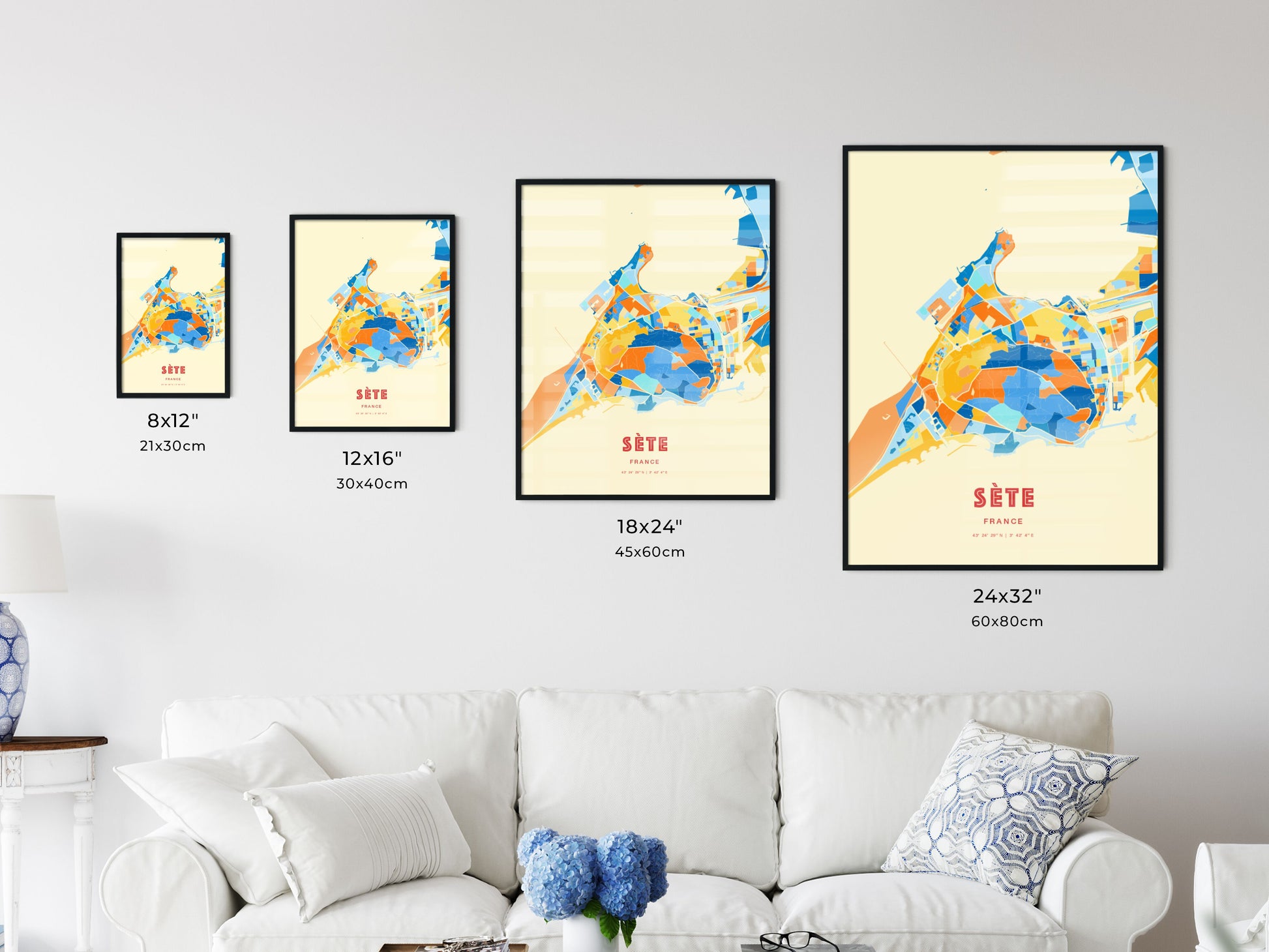 Colorful SÈTE FRANCE Fine Art Map Blue Orange