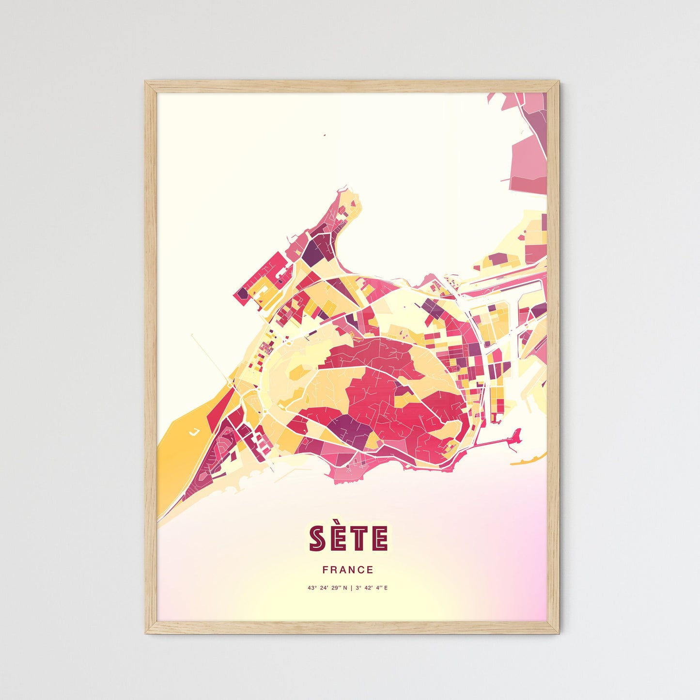 Colorful SÈTE FRANCE Fine Art Map Hot Red