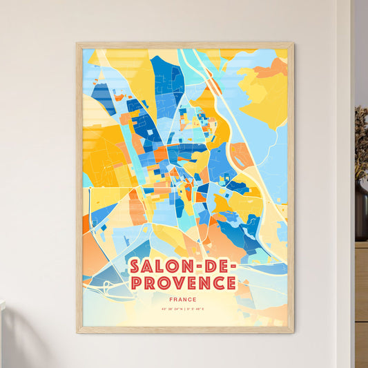 Colorful SALON-DE-PROVENCE FRANCE Fine Art Map Blue Orange