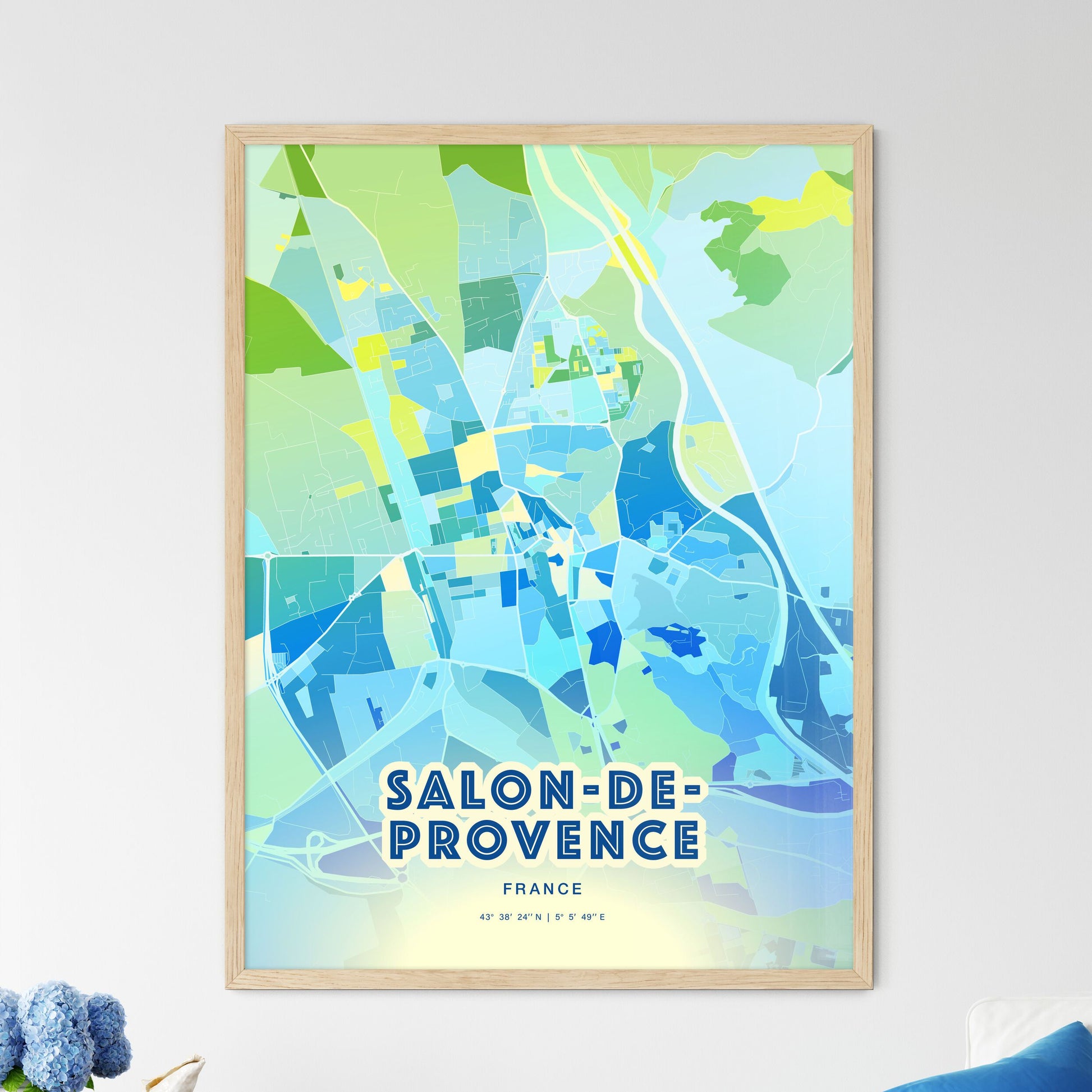 Colorful SALON-DE-PROVENCE FRANCE Fine Art Map Cool Blue