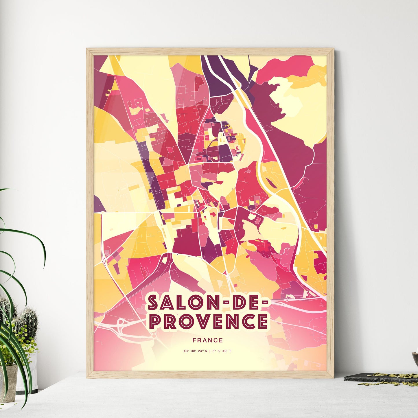 Colorful SALON-DE-PROVENCE FRANCE Fine Art Map Hot Red