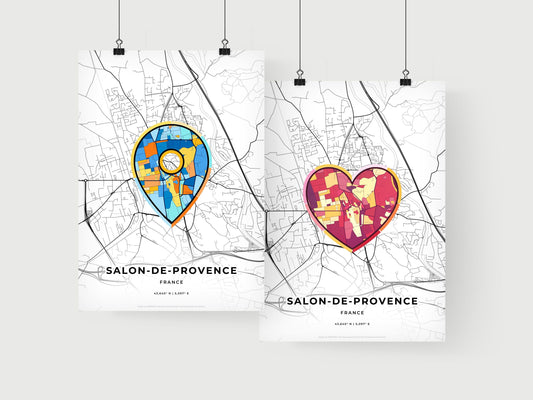 SALON-DE-PROVENCE FRANCE minimal art map with a colorful icon. Where it all began, Couple map gift.