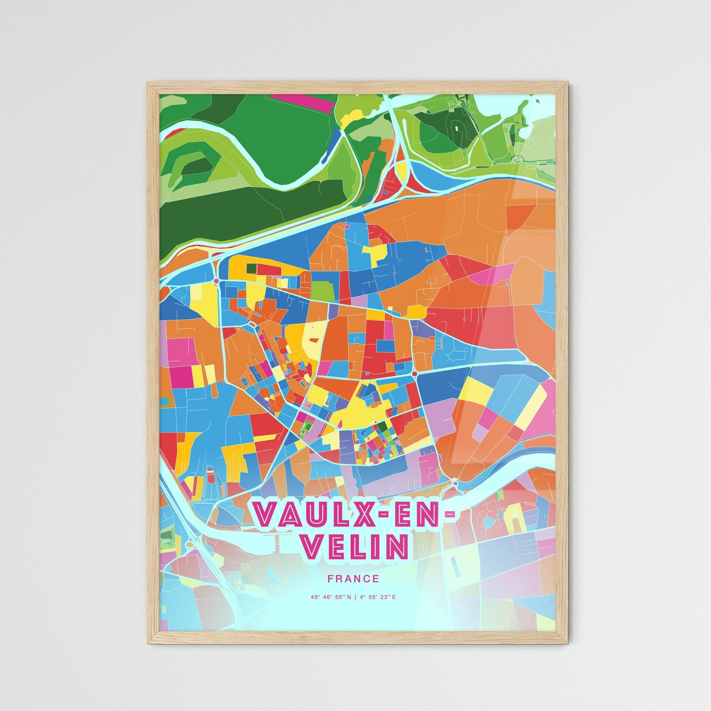 Colorful VAULX-EN-VELIN FRANCE Fine Art Map Crazy Colors