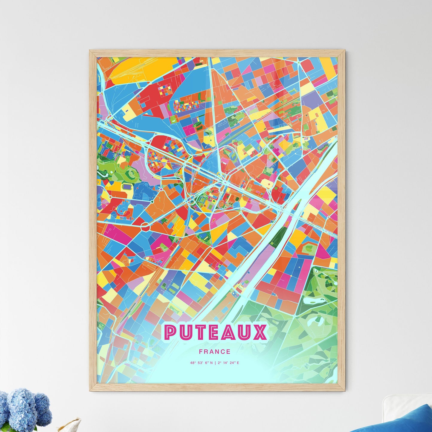 Colorful PUTEAUX FRANCE Fine Art Map Crazy Colors