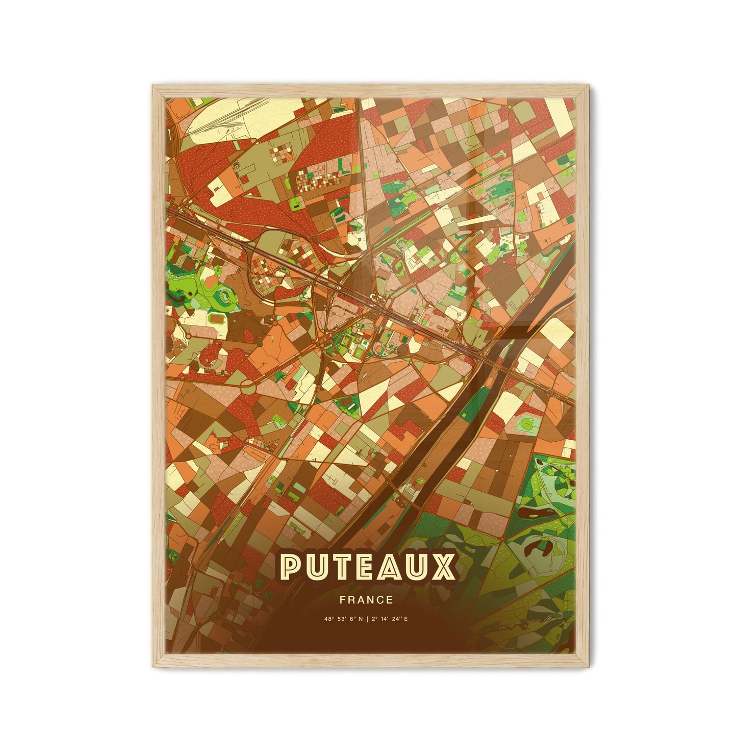 Colorful PUTEAUX FRANCE Fine Art Map Farmhouse