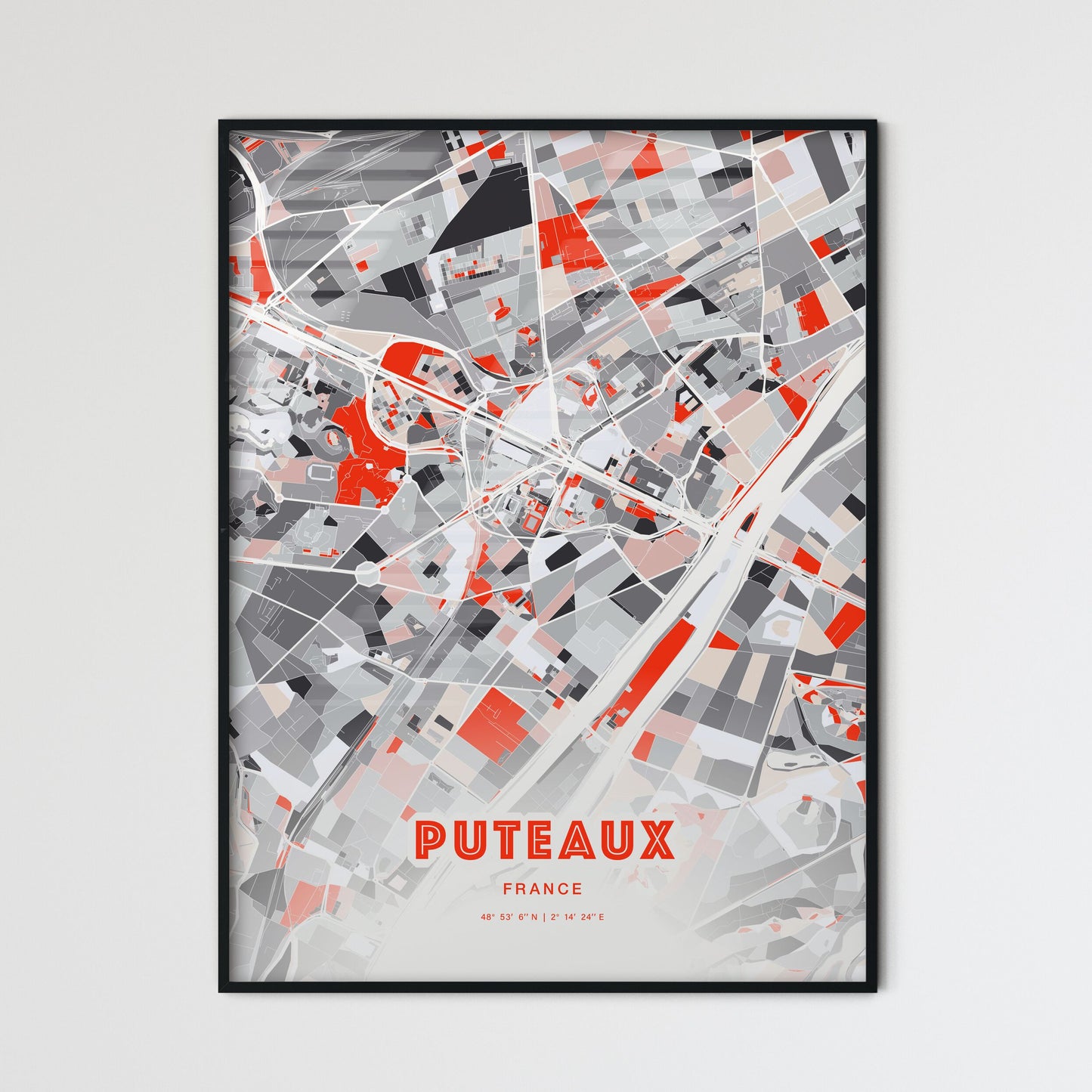 Colorful PUTEAUX FRANCE Fine Art Map Modern