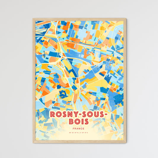 Colorful ROSNY-SOUS-BOIS FRANCE Fine Art Map Blue Orange