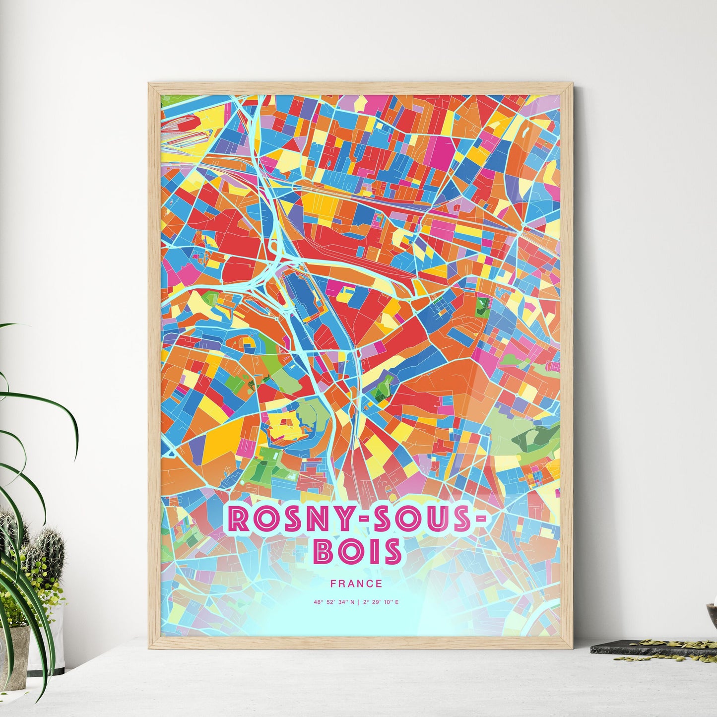 Colorful ROSNY-SOUS-BOIS FRANCE Fine Art Map Crazy Colors