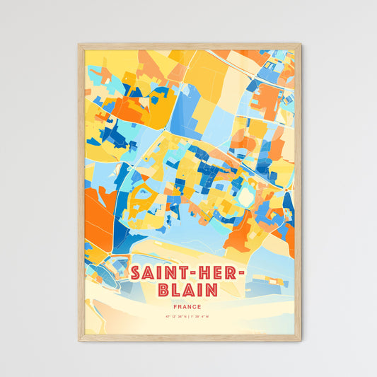 Colorful SAINT-HERBLAIN FRANCE Fine Art Map Blue Orange