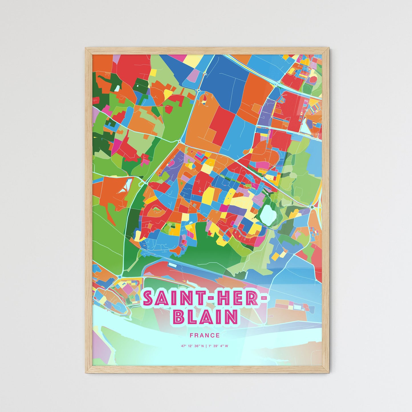 Colorful SAINT-HERBLAIN FRANCE Fine Art Map Crazy Colors