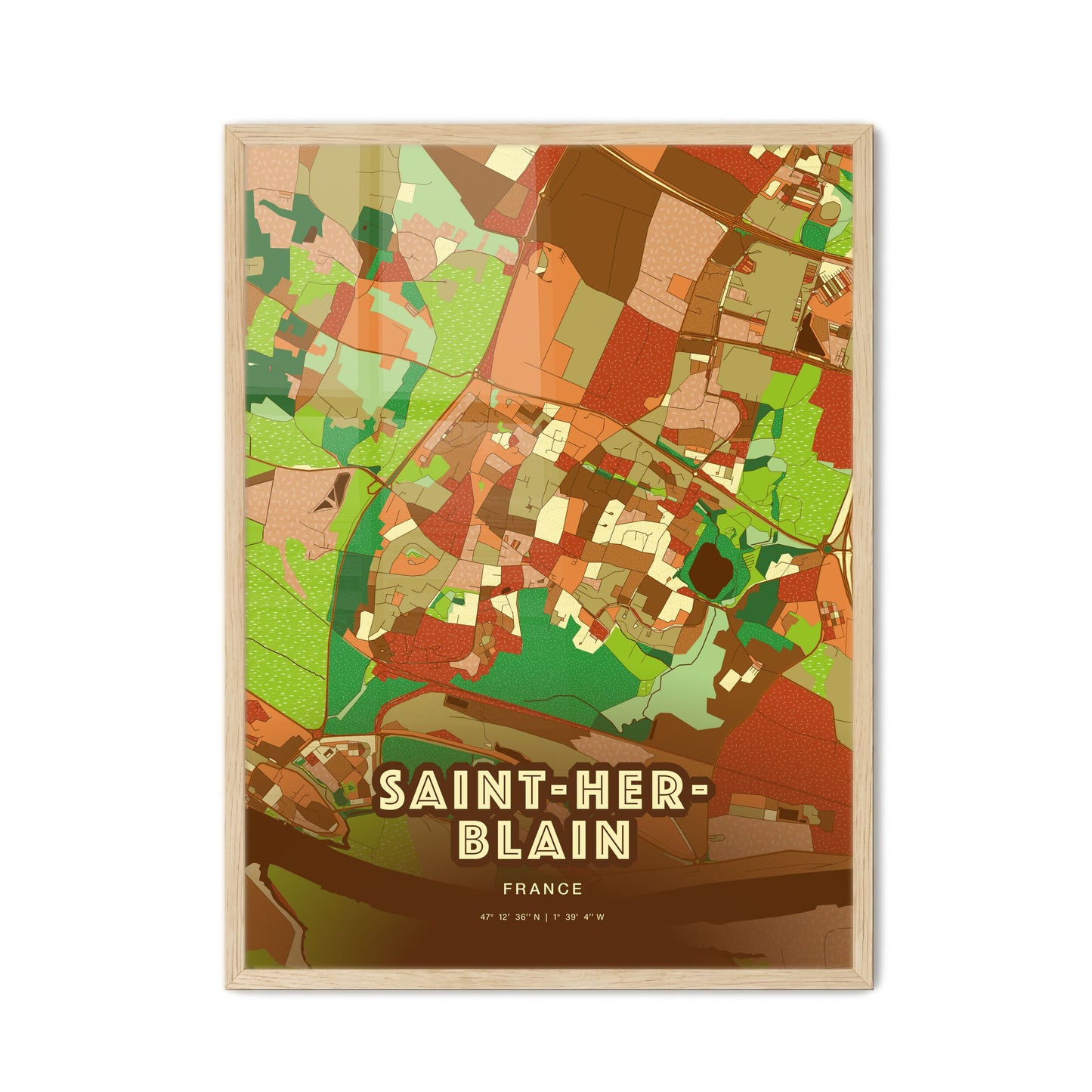 Colorful SAINT-HERBLAIN FRANCE Fine Art Map Farmhouse