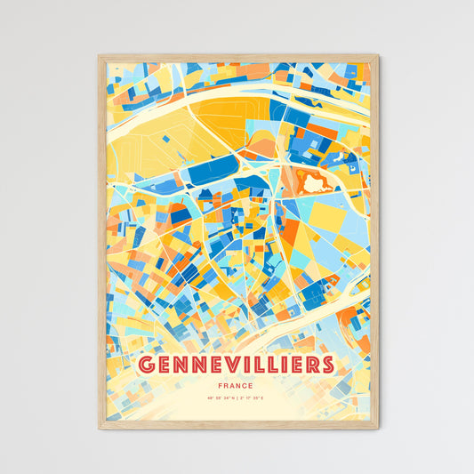 Colorful GENNEVILLIERS FRANCE Fine Art Map Blue Orange