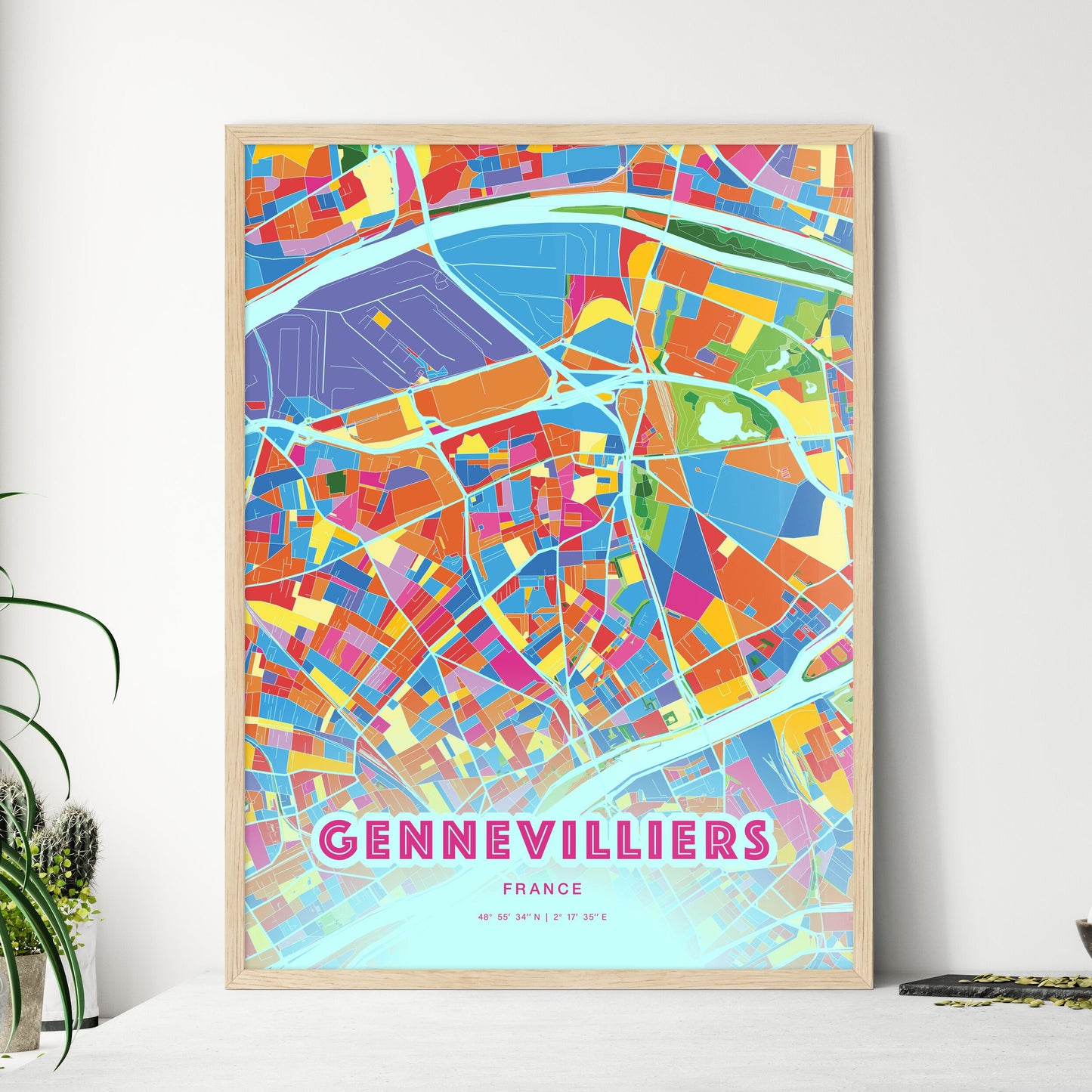 Colorful GENNEVILLIERS FRANCE Fine Art Map Crazy Colors