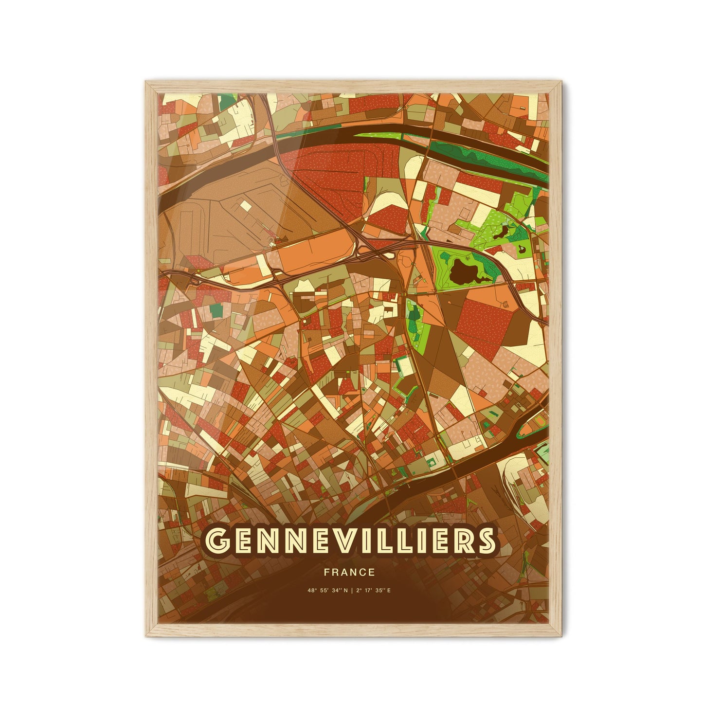 Colorful GENNEVILLIERS FRANCE Fine Art Map Farmhouse