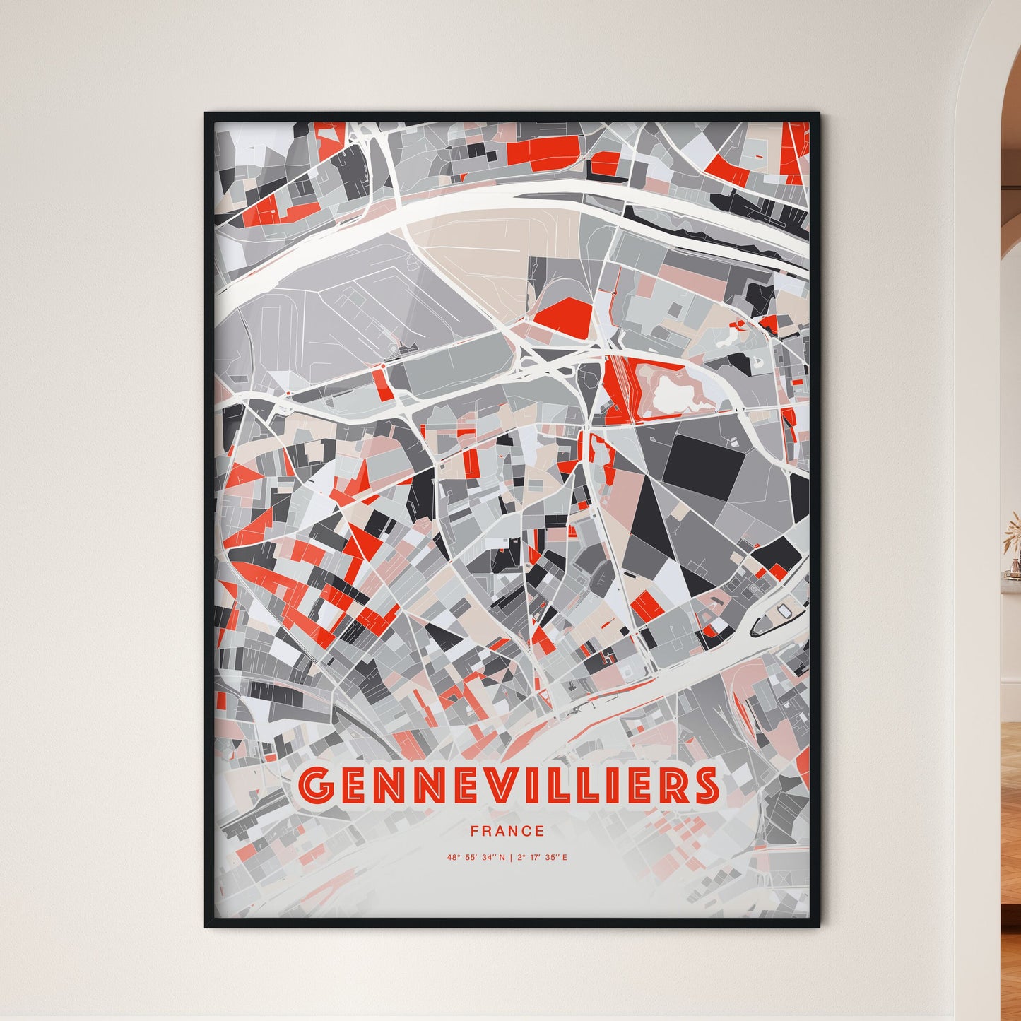 Colorful GENNEVILLIERS FRANCE Fine Art Map Modern