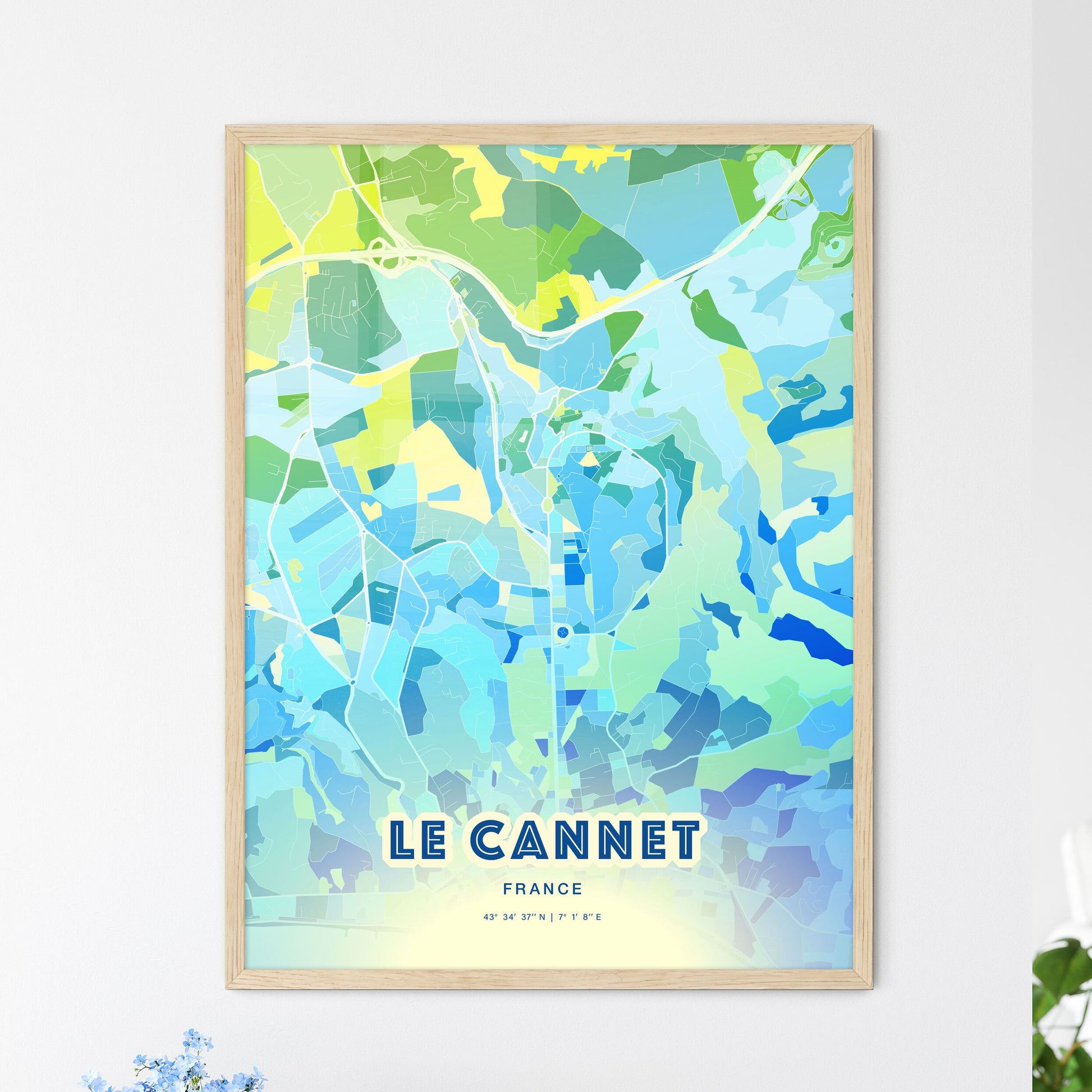 Colorful LE CANNET FRANCE Fine Art Map Cool Blue