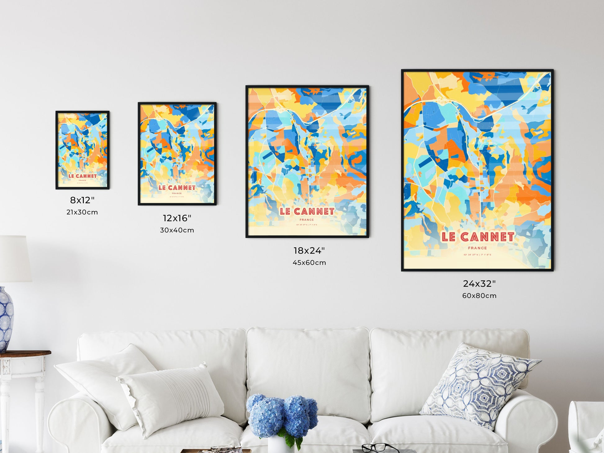 Colorful LE CANNET FRANCE Fine Art Map Blue Orange