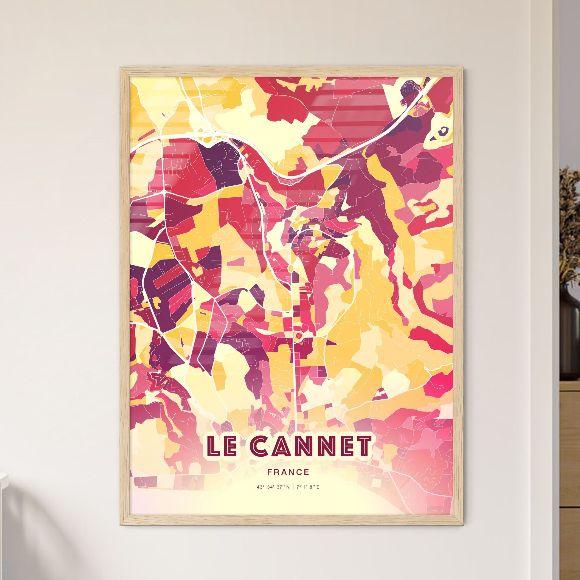 Colorful LE CANNET FRANCE Fine Art Map Hot Red