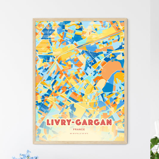 Colorful LIVRY-GARGAN FRANCE Fine Art Map Blue Orange