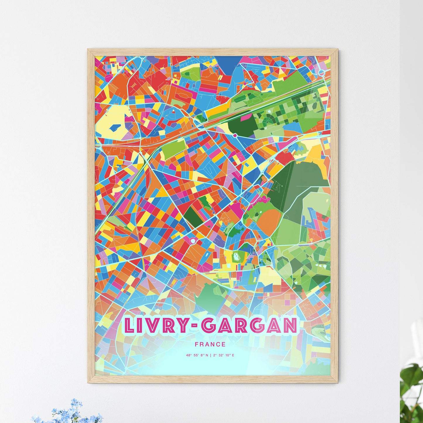Colorful LIVRY-GARGAN FRANCE Fine Art Map Crazy Colors