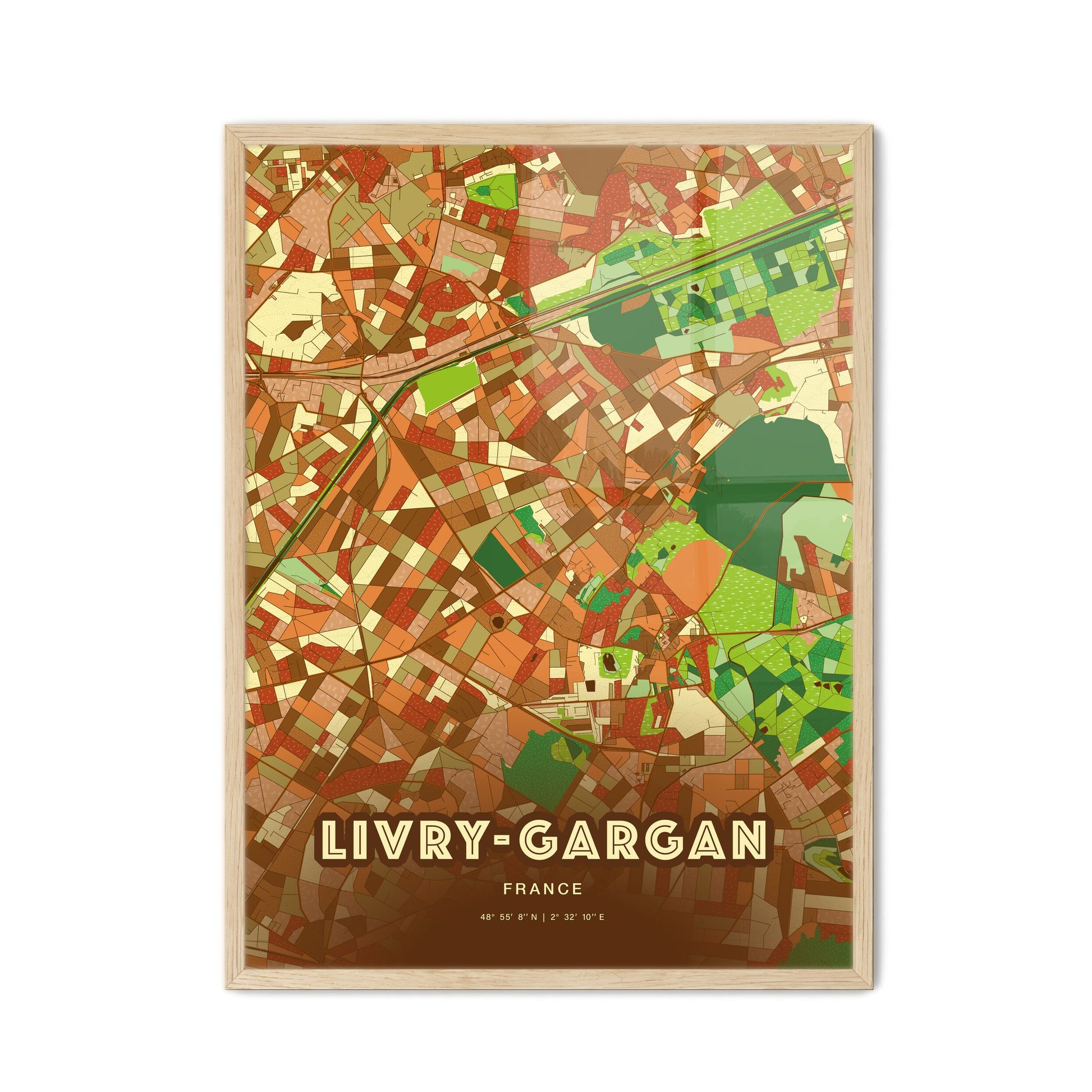 Colorful LIVRY-GARGAN FRANCE Fine Art Map Farmhouse