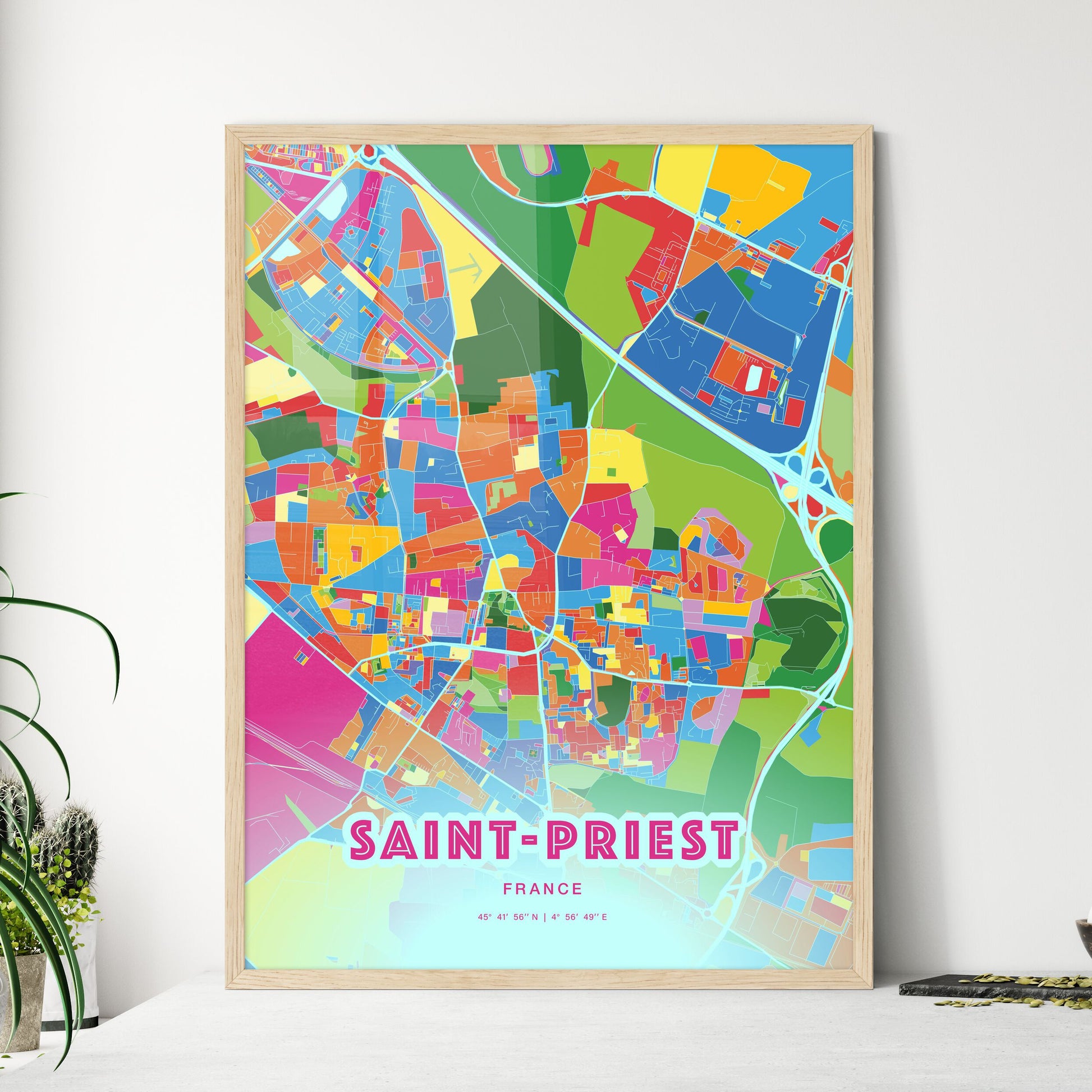 Colorful SAINT-PRIEST FRANCE Fine Art Map Crazy Colors