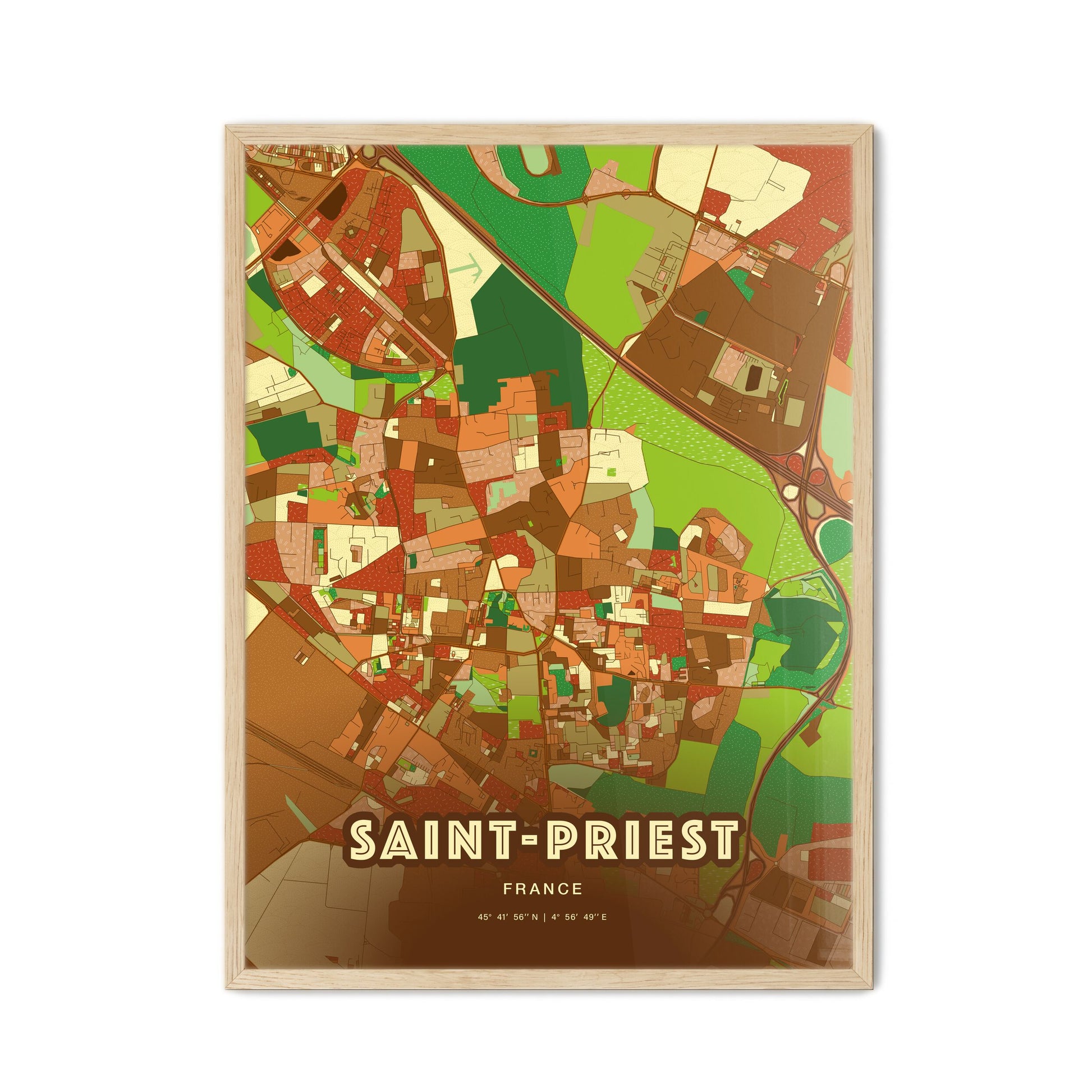 Colorful SAINT-PRIEST FRANCE Fine Art Map Farmhouse