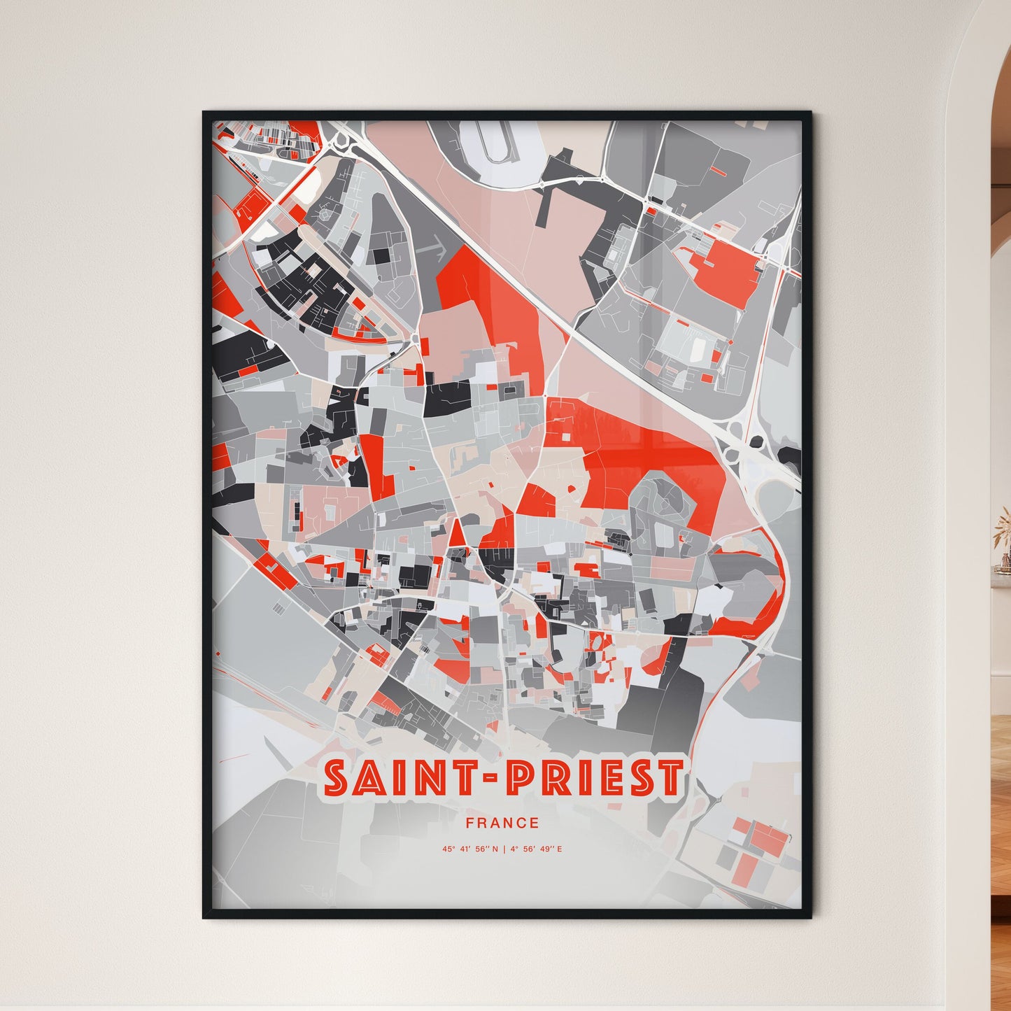 Colorful SAINT-PRIEST FRANCE Fine Art Map Modern