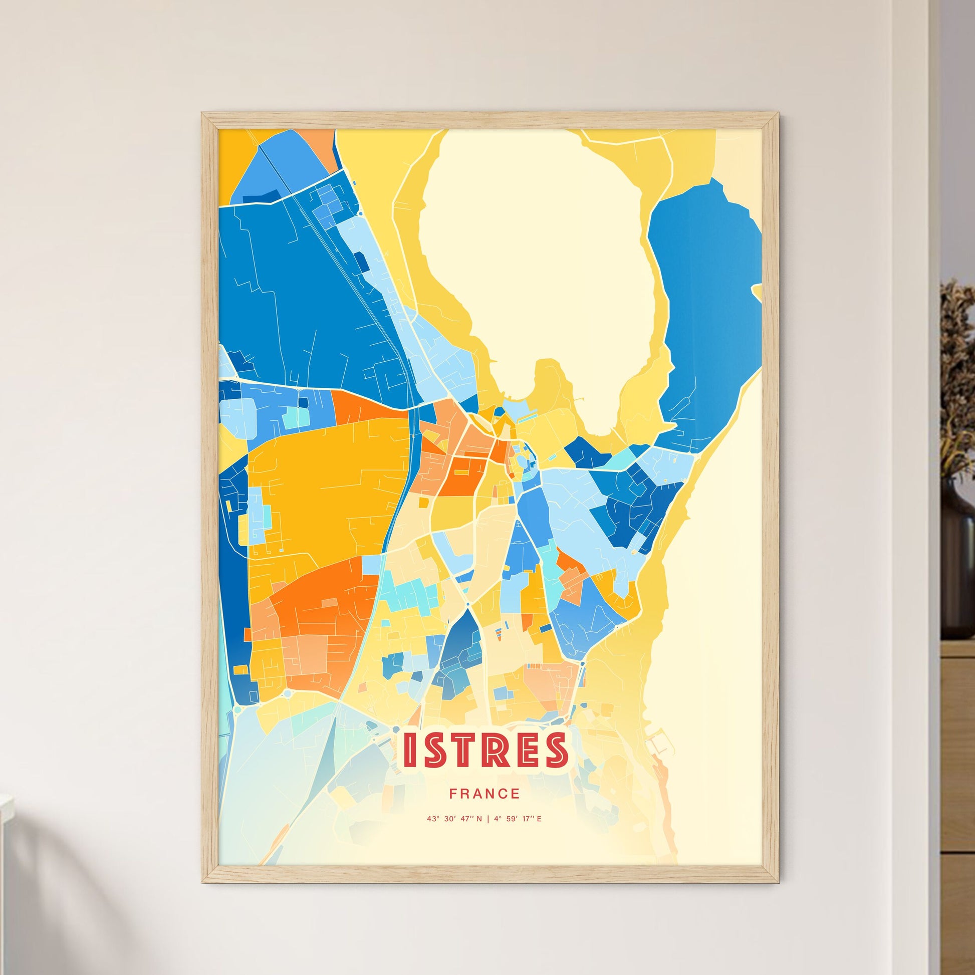 Colorful ISTRES FRANCE Fine Art Map Blue Orange