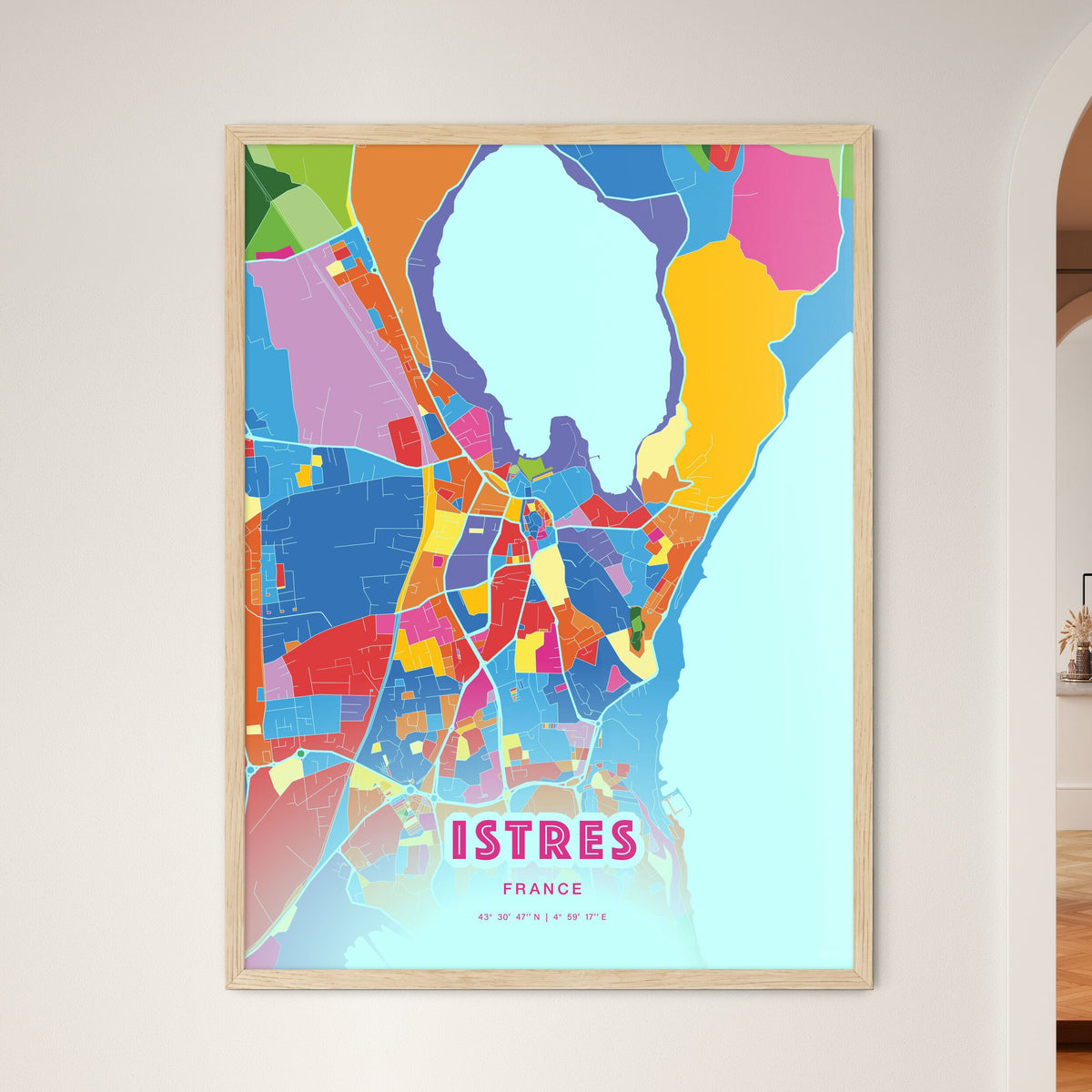 Colorful ISTRES FRANCE Fine Art Map Crazy Colors