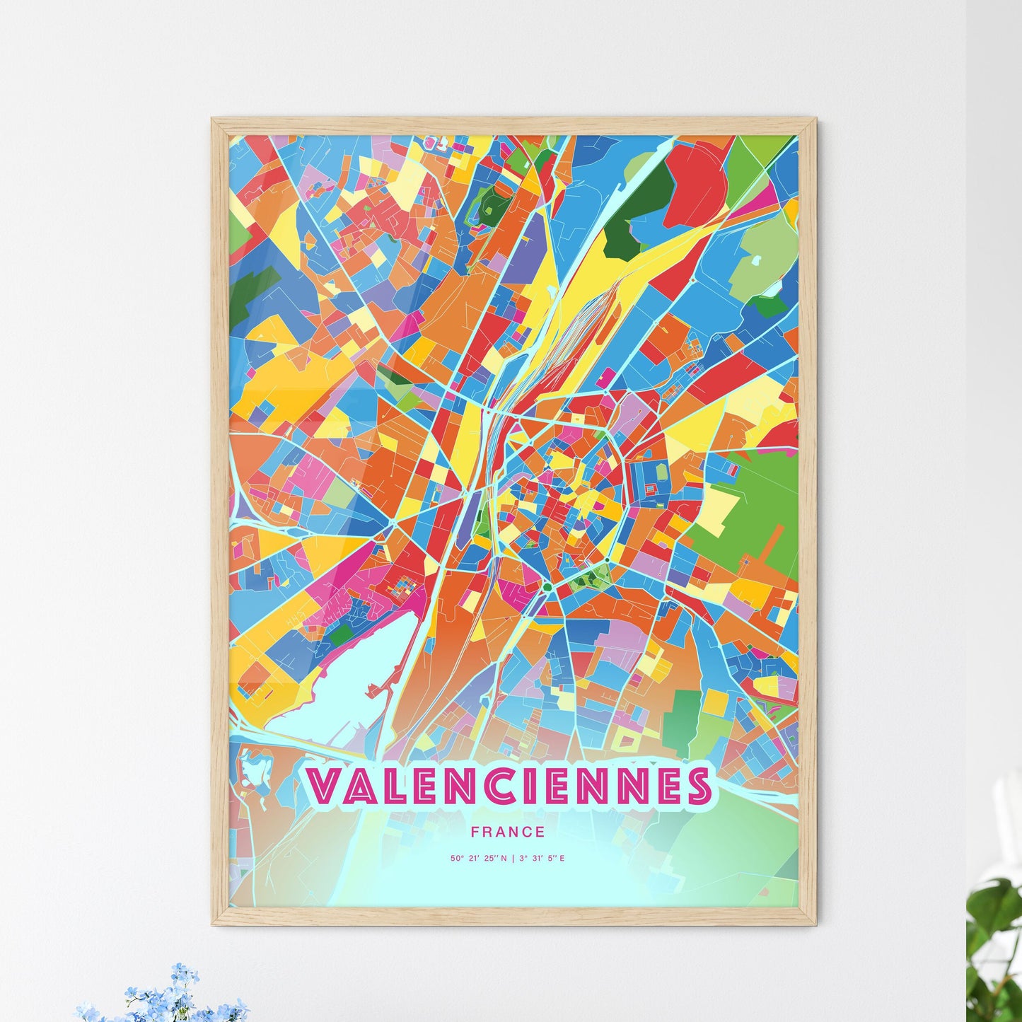 Colorful VALENCIENNES FRANCE Fine Art Map Crazy Colors