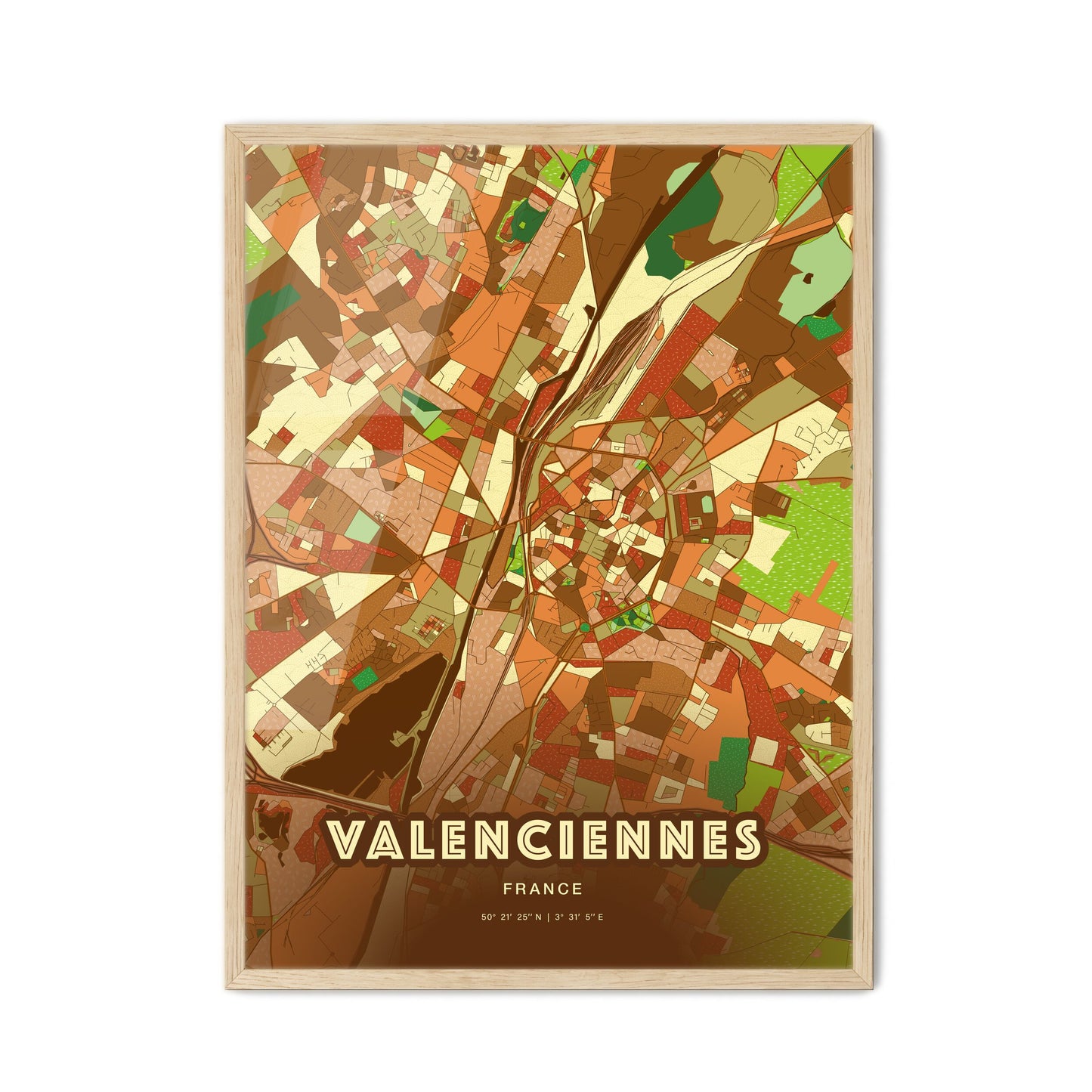 Colorful VALENCIENNES FRANCE Fine Art Map Farmhouse