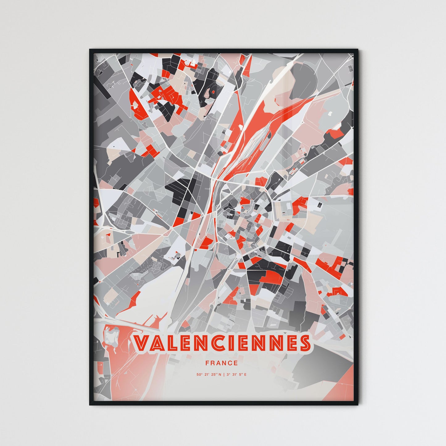 Colorful VALENCIENNES FRANCE Fine Art Map Modern