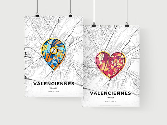 VALENCIENNES FRANCE minimal art map with a colorful icon. Where it all began, Couple map gift.