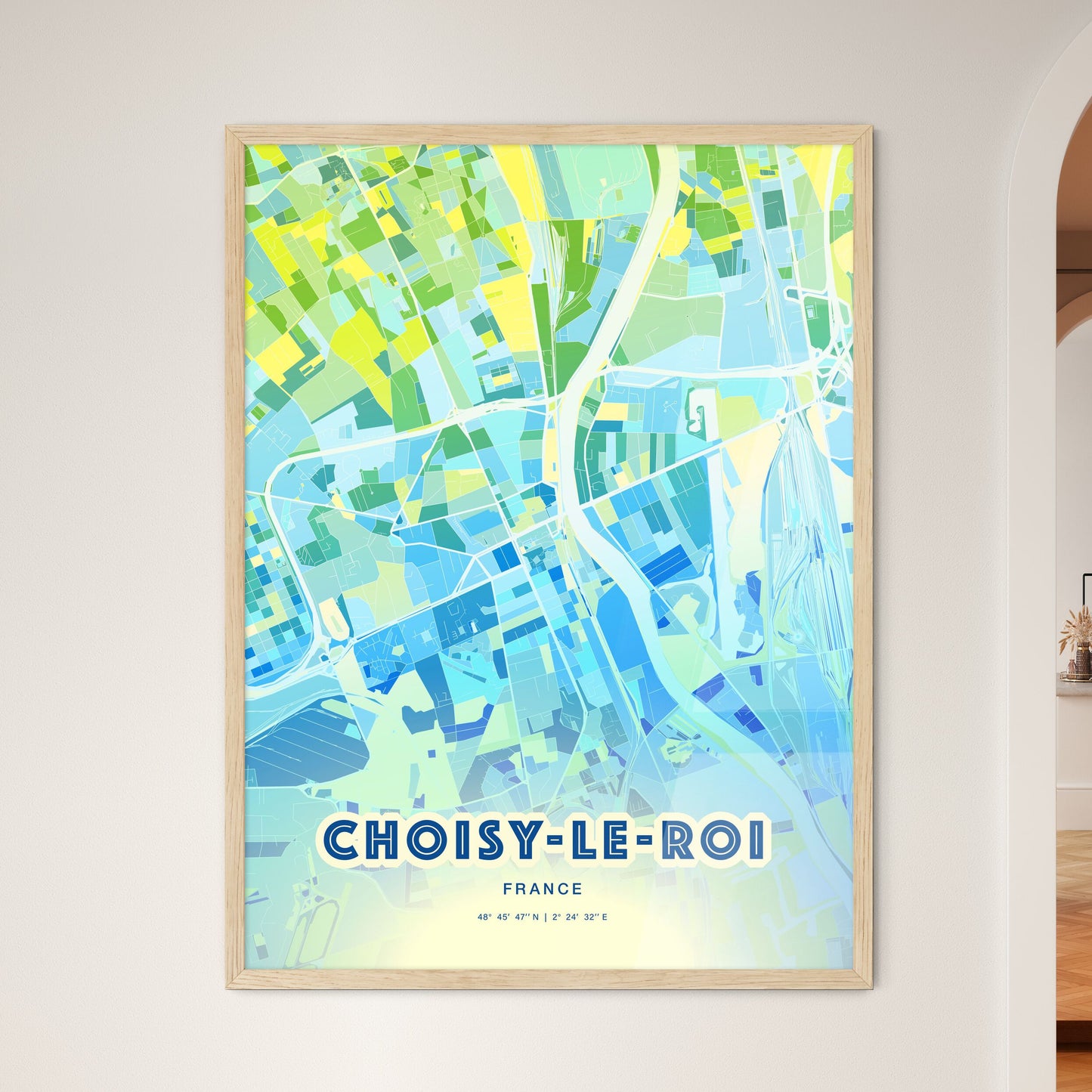 Colorful CHOISY-LE-ROI FRANCE Fine Art Map Cool Blue