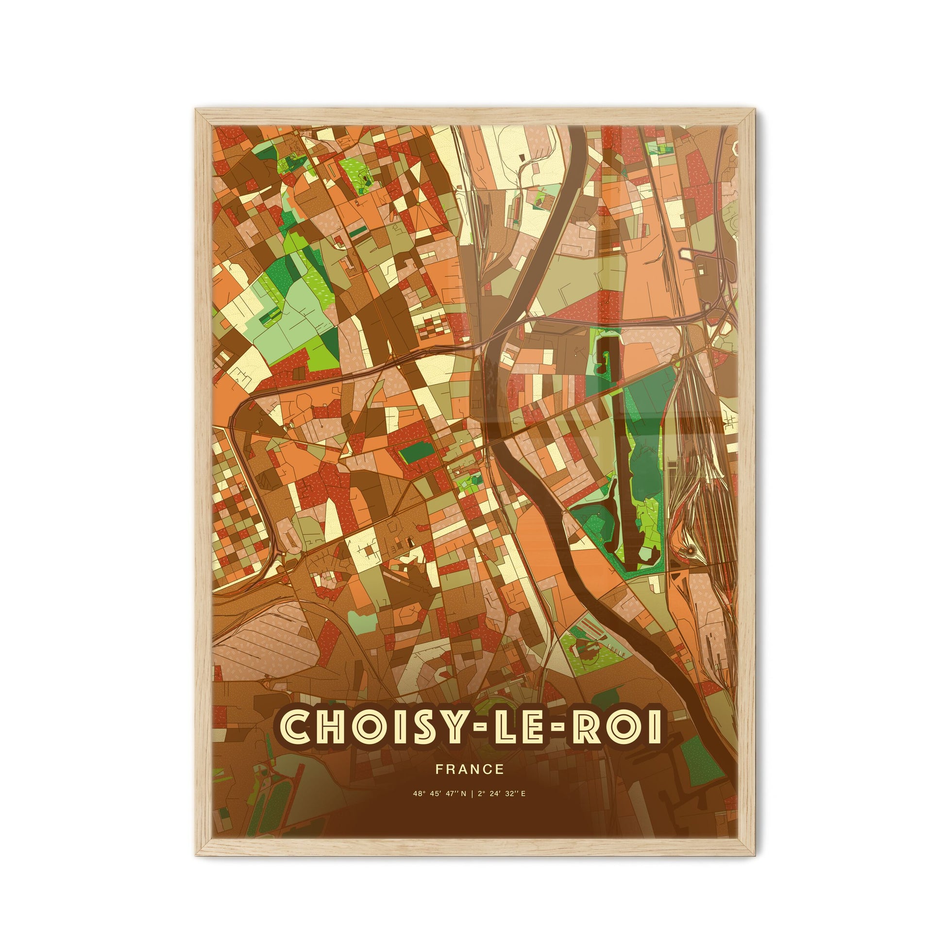 Colorful CHOISY-LE-ROI FRANCE Fine Art Map Farmhouse