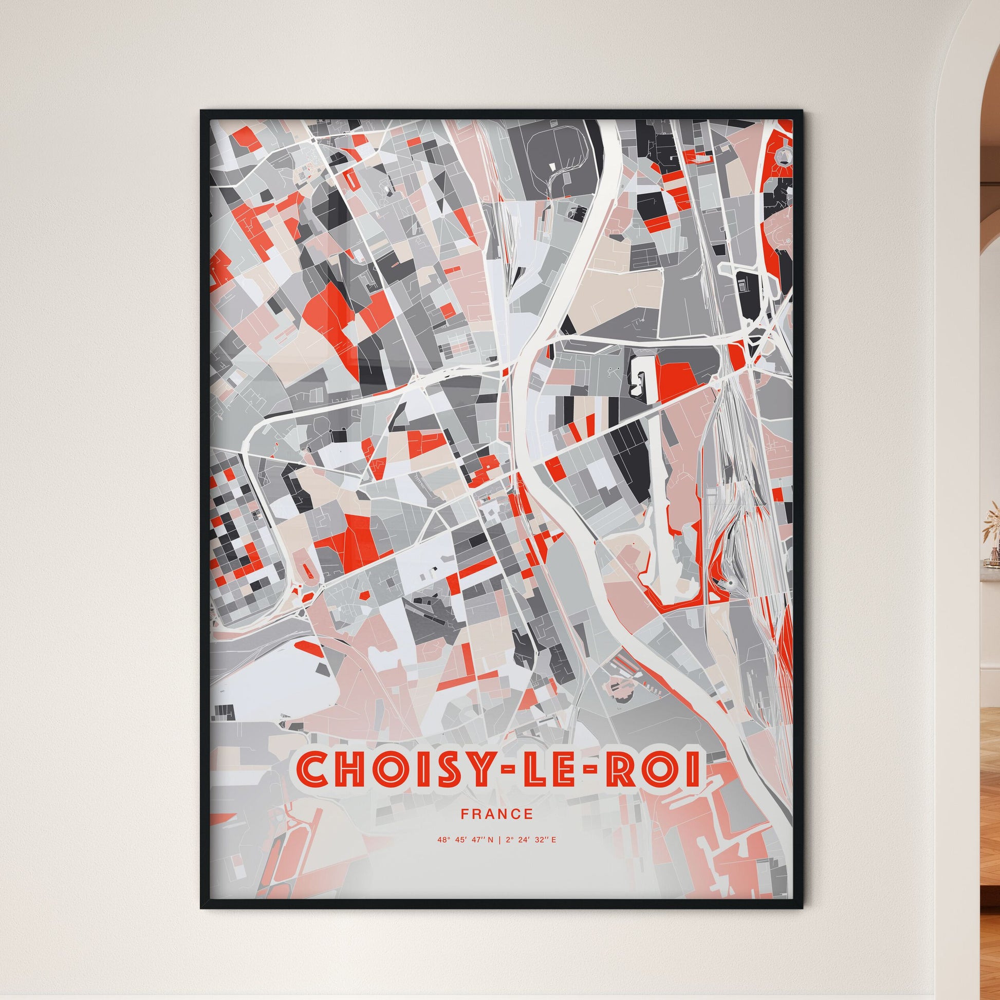 Colorful CHOISY-LE-ROI FRANCE Fine Art Map Modern