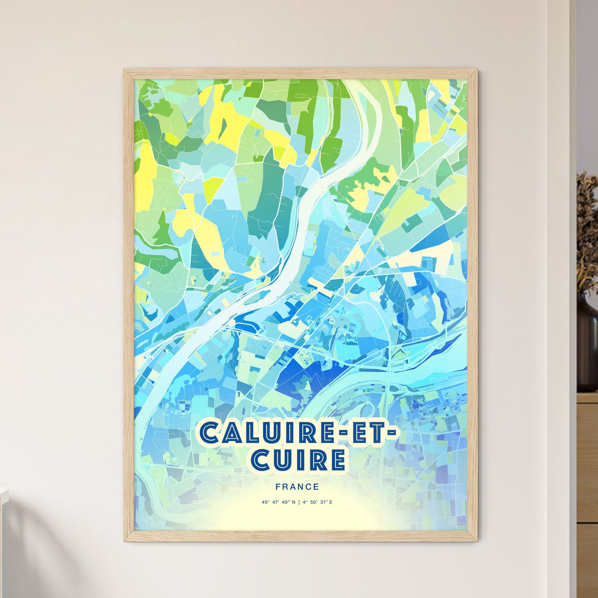 Colorful CALUIRE-ET-CUIRE FRANCE Fine Art Map Cool Blue